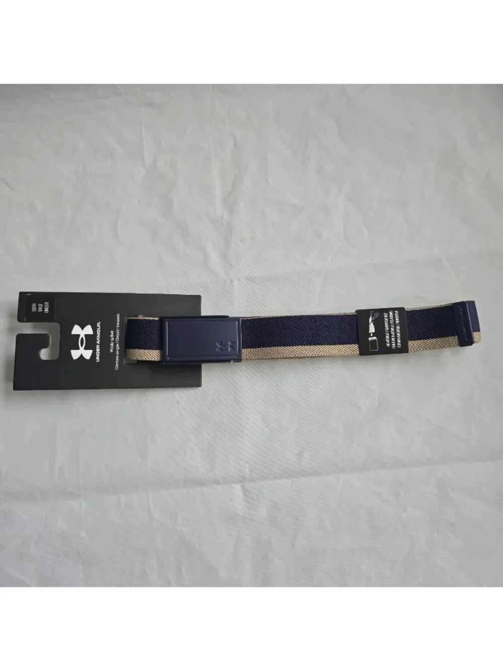 Under Armour Golf Webbing Belt Men One Size Fits Most Logo Buckle Blue Tan NEW